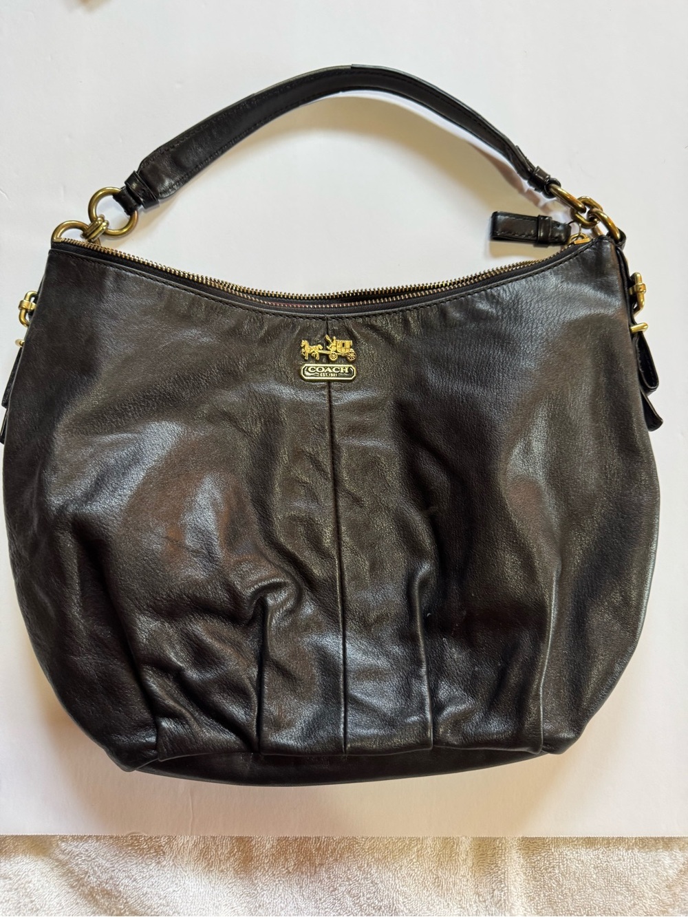 Coach Black Leather Shoulder Hobo with Gold Hardware